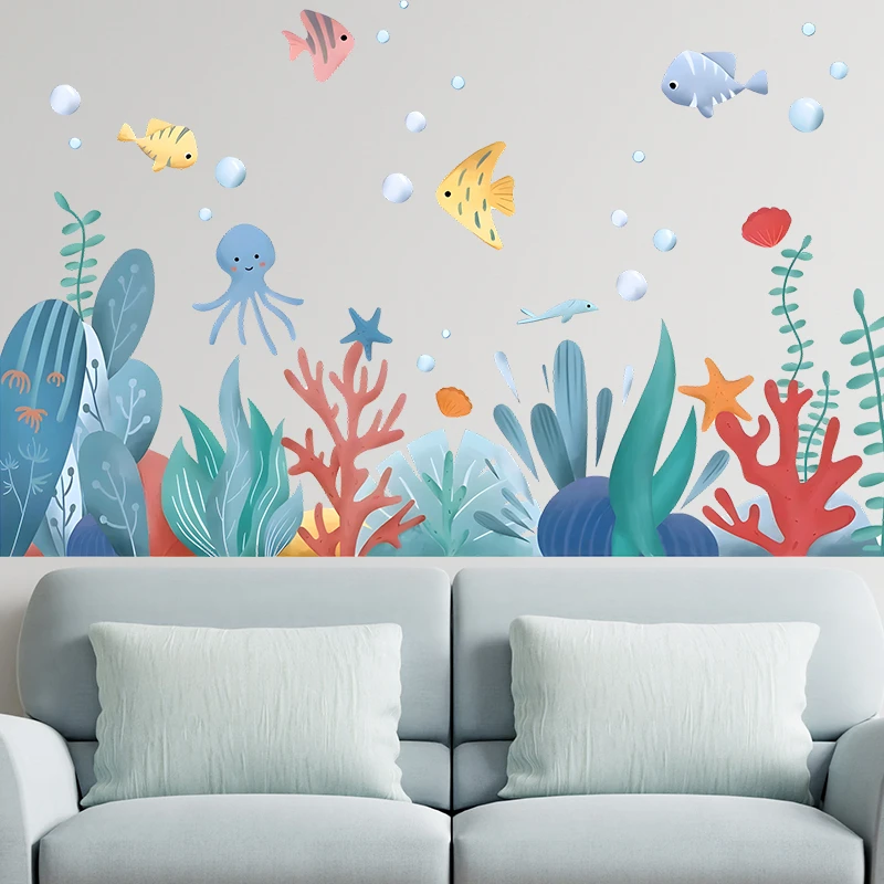 Home Bathroom Colors - Colorful Sealifes Fishes Bubble Wall Sticker