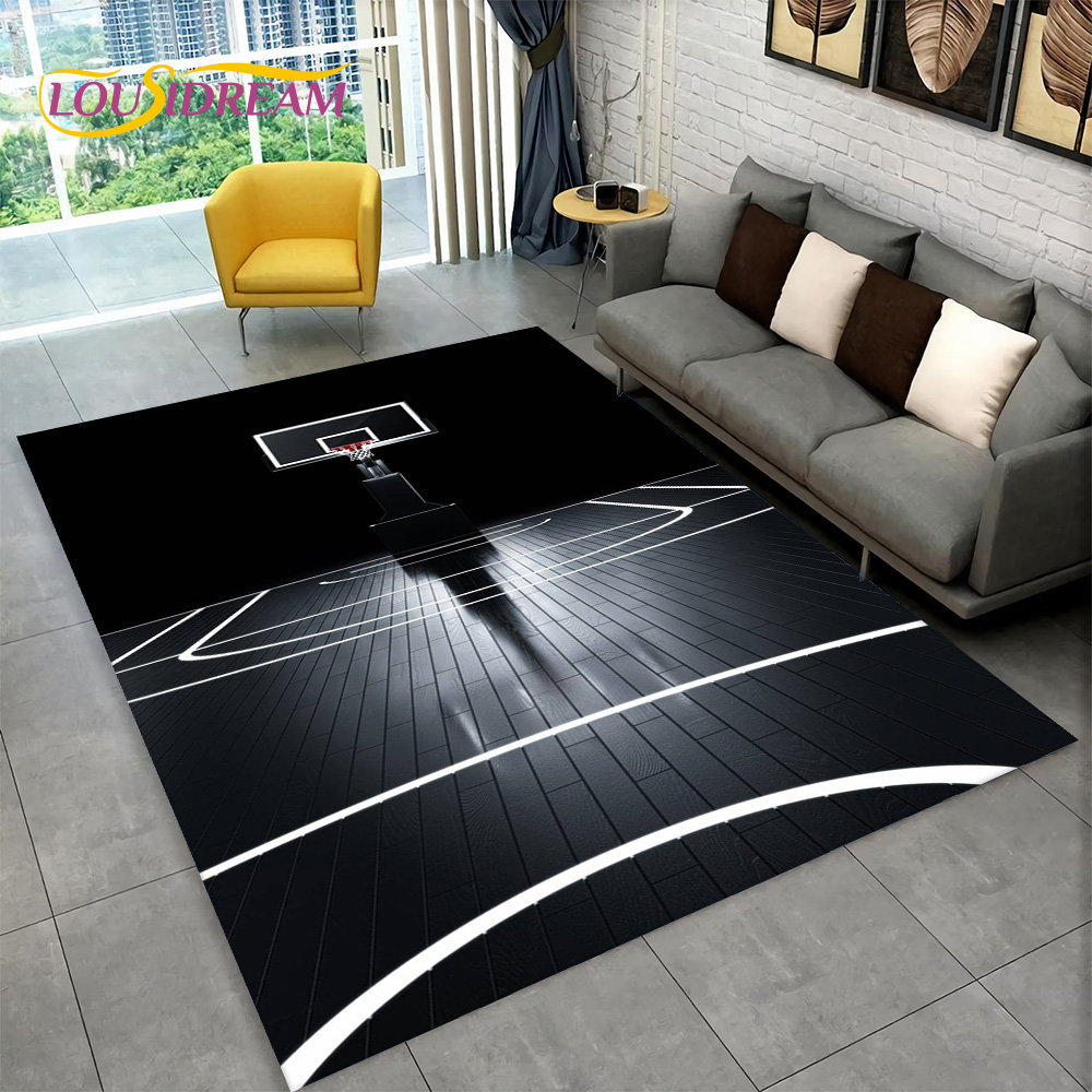 Home Bathroom Rugs - 3D Basketball Cour Cartoon Area Rug