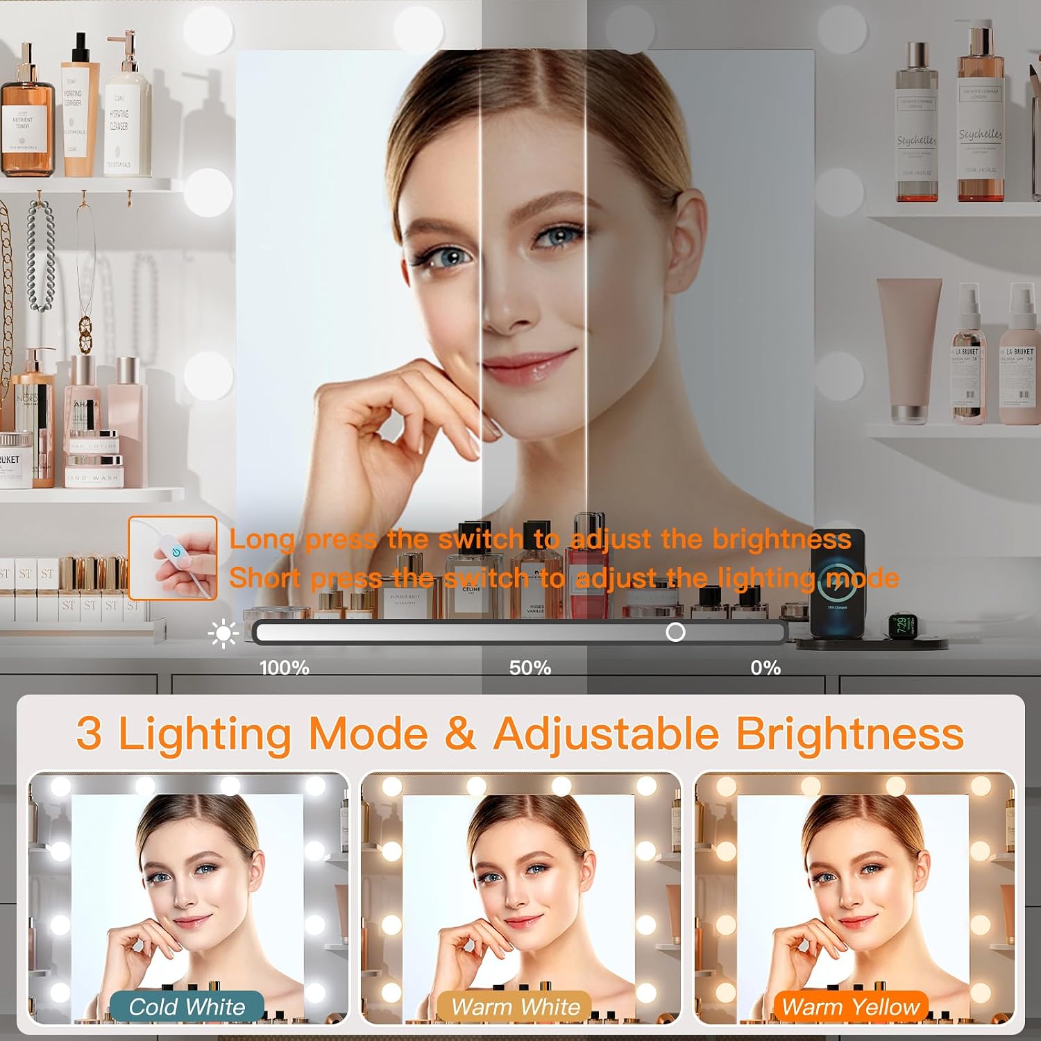 Large Vanity Desk LED Lighted  - огляд і ціна Home Outlet Bathroom Mirrors